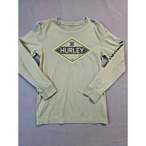 Kids Y2K Hurley Long Sleeve T Shirt Green Logo Graphic Size L G 12 13 Years